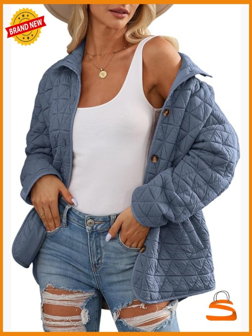 Lightweight Diamond Quilted Puffer Jacket Open Front Button Down Coat Cardigan